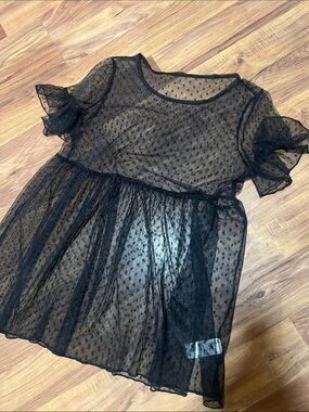 Girls' Black Sheer Dot Mesh Dress